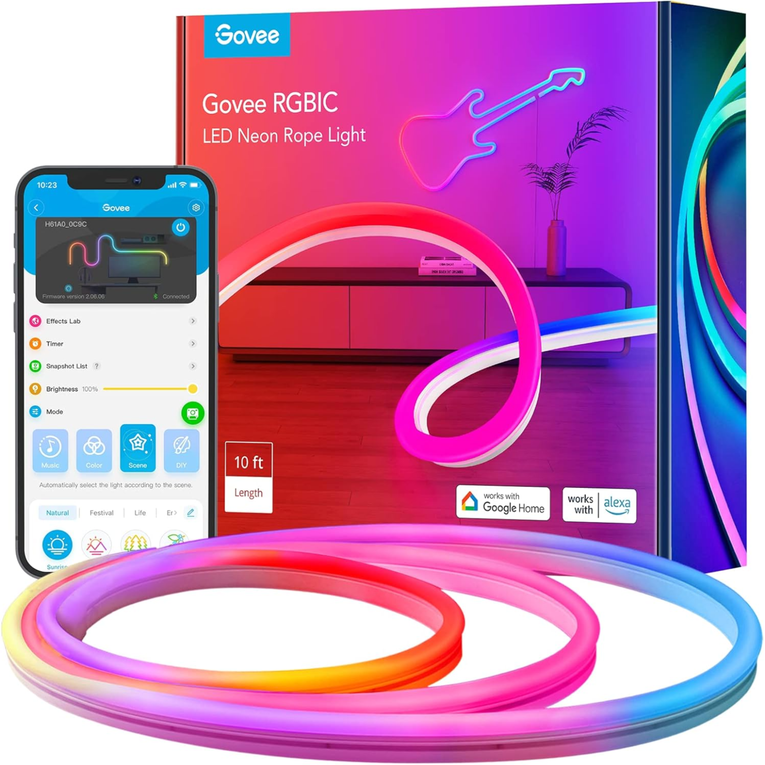 Govee RGBIC Neon Rope Light, 10ft LED Strip Lights, Music Sync, DIY Design, Works with Alexa, Google Assistant, Neon Lights for Gaming Room Living Bedroom... Govee RGBIC Neon Rope Light, 10ft LED Strip Lights, Music Sync, DIY Design, Works with Alexa, Google Assistant, Neon Lights for Gaming Room Living Bedroom...